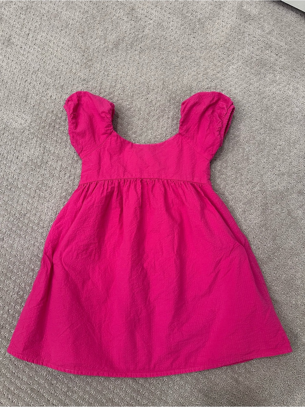 Janie and Jack Girls Size 4 Hot Pink Puff Sleeve Cotton Dress